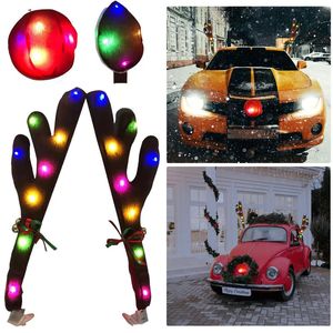 Christmas Decorations Christmas LED Light Reindeer Decoration Car Vehicle Nose Horn Costume Set Rudolph Reindeer Antlers Red Nose Elk Antler Lighting 231201