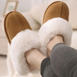 New Plush Fur Slippers Home Women Winter Fluffy Faux Fur Collar House Slippers Furry Memory Foam Slides Indoor Outdoor