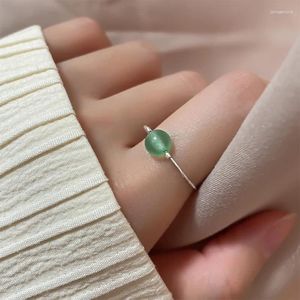 Anéis de Cluster Ventfille Anel de Cor de Prata para Mulheres Menina Presente Antigo Jasper Temperamento Um Jade Lucky Bead Jóias 925 Carimbado