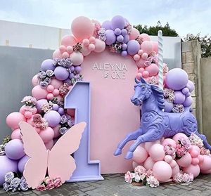 Decoração de festa luz rosa lavanda dupla preenchimento cravo roxo balão guirlanda menina aniversário noiva bebê batismo gênero revelar