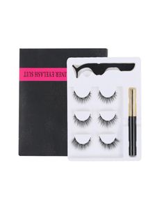 Falska ögonfransar 3 par magnetiska 3D -förlängning Mink Lashes Professional Eye Makeup Set Natural Thick Short Faux CILS9860885