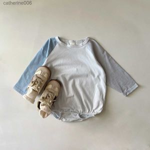 Kläder sätter ins 2023 höst baby flickor romper kläder baby pojke kontrast färg kalkon tryck bodysuits raglan hylsa bubbla baby bomull romperl231202