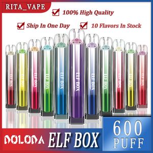Orijinal Elf Kutusu 600 Puflar Teslimat Vapes Pen Puff 600 Elektronik Sigara 2ml 450 MAH POD Mesh Bobin Şarj Edilebilir Hava Ayarlanabilir 0% 2% 3% 5% 5 Cihaz