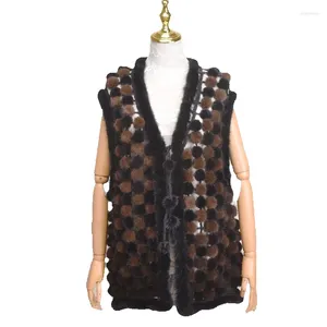 Kvinnors västar Autumn Winter Lady Real Vest Women Warm Natural Waistcoat Luxury Ball Sleeveless Tröja Längd 80 cm