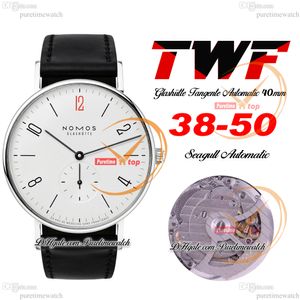 Nomos Tangente 38-50 Автоматические мужские часы TWF 40 мм Стальной корпус Белый циферблат Римские маркеры Черный кожаный ремешок Немецкий бренд Super Edition Reloj Hombre Puretime C3