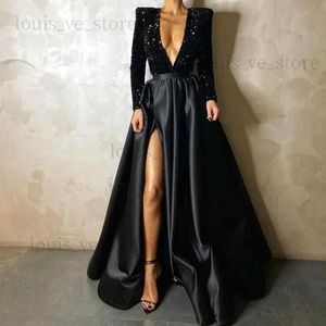 Urban Sexy Dresses 2023 New arrival fashion sequins sexy V-neck slim fit evening dress long sleeved elegant split tailing gown women clothing T231202