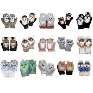 Children's Mittens Women Mittens Cartoon 3D Animal Plush Mittens Winter Warm Hiking Gloves for Teens Lady Universal Thick Knit Hand Warmers 231202