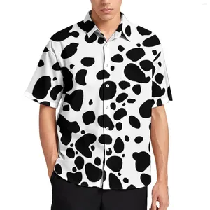 Mäns avslappnade skjortor sommar lyxiga dalmatiska hundtryck hawaiian svart fläckiga strandmönster stor storlek vintage harajuku streetwear