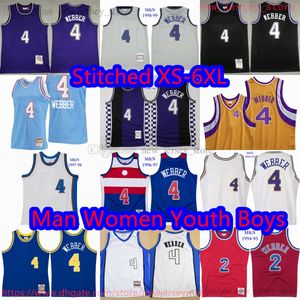 Custom S-6XL Classic Retro 1993-99 Basketball 4 Chris Webber Jersey Classic Vintage Red 2 Webber Jerseys Nero Viola Bianco Camicia sportiva traspirante Retro