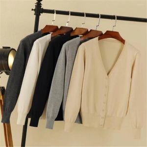 Women's Knits 28 Colors Korean Fashion Knitted Cardigans Spring Autumn Cardigan Women Casual Long Sleeve Tops V Neck Solid Sweater Coat