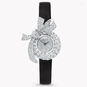 Wristwatches Diamond Watch For Lady High Quality Waterproof Full Diamonds Bow Tie Dial Rubber Strap Charming Gift