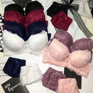 Bras Sets New Fashion Sexy Push Up Bra Set Deep V Bra Thick Lingerie Set Lace Women Underwear Set Cotton Comfortable A B CupL231202