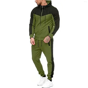 Tracksuits masculinos outono e inverno cor combinando lazer esportes cardigan com capuz terno legal masculino nome ternos para homens magro ajuste tan