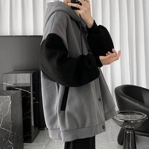 Giacche da uomo Giacca con cappuccio unisex Color Block Patchwork Fodera in peluche Monopetto Resistente al freddo Autunno Inverno Addensare Cappotto per coppia Streetwear