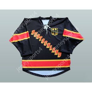 Benutzerdefiniertes SCHWARZES DEUTSCHLAND DEUTSCHLAND Eishockeytrikot, NEU, oben genäht, S-M-L-XL-XXL-3XL-4XL-5XL-6XL