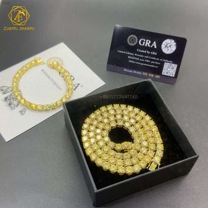 Gra Certified Hiphop 925 Sterling Silver 6.5mm Canary Yellow Moissanite 16in 18in 20in 22in 24in Choker Tennis Chain Necklace
