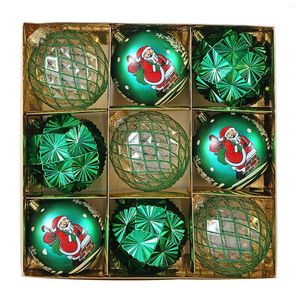 Decoração de festa 9 pcs 8cm árvore de Natal ornamento bolas desenhos animados papai noel galvanizado verde natal para casa pendurado pingentes de bauble