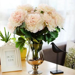 Decorative Flowers European Style Flower Bouquet Wholesale Five Head Royal Peony Home Decoration Fake Wedding Venue Layout Props