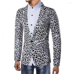 Män kostymer bröllop blazer för män leopard tryck scenjacka smal fit casual coat svart vit