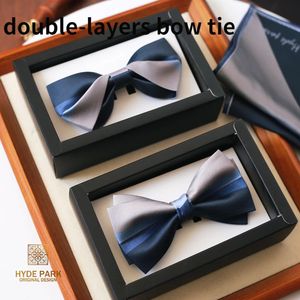 Bow Ties High-End Blue Silver-Gray High-End presentförpackning Skärning Bröllop Groomsman Mans Bow Tie 231202