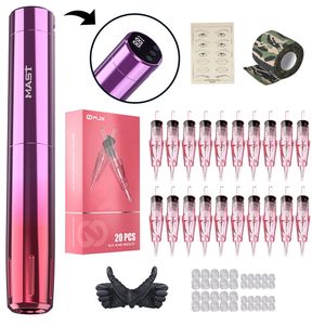 Dövme Makinesi Mast Y22 Kablosuz Kit 2 Mod Kaş Dudaklar Kalıcı Makyaj Kalem Seti 20PCS Dragonhawk WJX 1RL Kartuş İğneler 231201