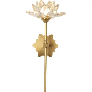 Wall Lamps Chinese Vintage Zen Art Lotus Flower Lamp LED E14 Copper Crystal Mounted For Living Room Decor Bedroom Tea House Bar