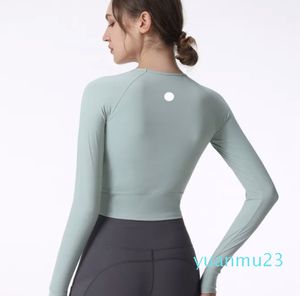 LL Damen-Yoga-Langarm-Sport-Crop-Top-Outfit, feuchtigkeitsableitend, hochelastisch, für Fitness, Workout, modisches T-Shirt