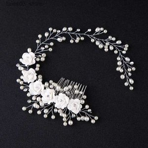 Kopfbedeckung Haarschmuck Braut Hochzeit Haarschmuck Kristall Braut Perle Blume für Haar Stirnband handgemachte Perlen Dekoration Haarkamm für Frauen Q231204