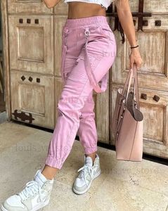 Frauenhose Capris Frauen Cargo Hosen Freizeithosen 2023 Neue Farbtrend -Straßen -Taschenentwicklung Manschette Dekorative Frachthose T231202