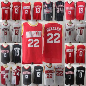 2023 Houston''ROCKETS''MEN Jersey Hakeem 34 Olajuwon Clyde 13 James Harden 0 Russell Westbrook 22 Drexler Pantaloncini da basket Maglie da basket rosso bianco navy Nuovo