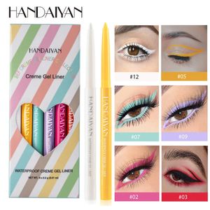 Ögonskugga/foderkombination handaiyan makeup färgad eyeliner gel blyerts kit 6 färger/låda vattentät färg vit ögon foder penna smink kosmetik gul blå 231202