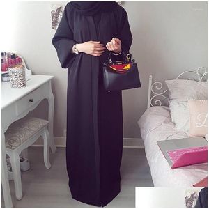Roupas étnicas Mulheres Dubai Abaya Kimono Clássico Frente Aberta Cor Sólida Cardigan Cinto Manga Longa Robe Islâmico Árabe Turquia Modest Dr Dhw8e