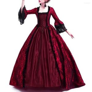 Casual Dresses Women's Steampunk Vintage Lace Patchwork stor klocka ärm medeltida klänning plus storlek gotisk elegant fyrkantig nackklänning