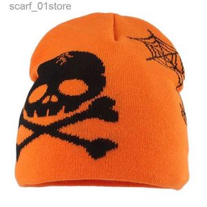 Beanie/Skull Caps Uomo Berretti lavorati a maglia Cappello di lana C Europeo americano Hip-Hop Teschio Ragnatela Cappelli lavorati a maglia Halloween Divertente Pulr Senza tesa BonnetL231202