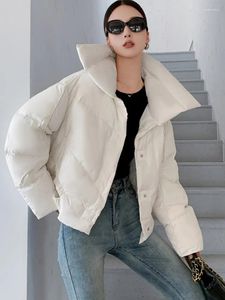 Casacos de trench femininos inverno 2023 lapela jaqueta para mulheres design branco pato parka casaco ultra leve puffer manga longa