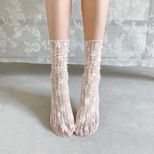 Kadınlar SOCKS Girls 'Fashion Summer Hollow Out Yumuşak Taze Taze Çiçek Nefes Alabilir Japon Zarif Bayanlar Mesh İnce Sokken 2023