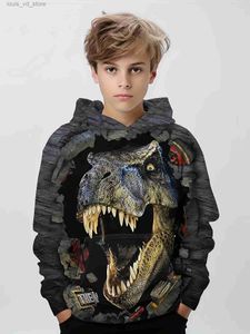 Hoodies moletons 3d dinossauro padrão do miúdo hoodie na moda manga longa topo roupas do menino para a primavera outono inverno t231202