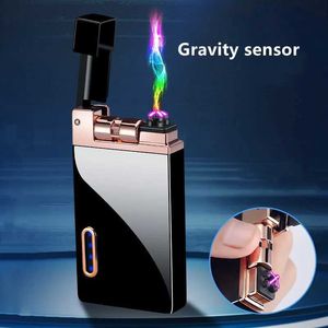 Mechanical Roller Ignition Gravity Induction Outdoor Windproof Metal Lighter Electric Plasma Pulse Double Arc Men's Gift