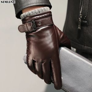 Fingerless Gloves Genuine Leather Gloves For Men Male Sheepskin Touch Screen Winter Warm Windproof Mittens Driving Cycling Motorcycle Men's Gloves 231201