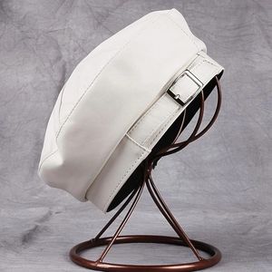 Berets Spring Japanese Harajuku Genuine Leather WhiteBlack Hat Women Ladies Flat Top British Art painter Caps Chic 231201