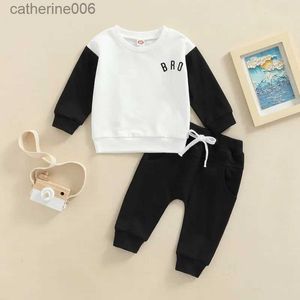 Set di abbigliamento RUEWEY Set di pantaloni Set di vestiti per neonato Autunno Set superiore e inferiore per bambini Lettera Abito a maniche lunghe Gruppi di neonati AbbigliamentoL231202