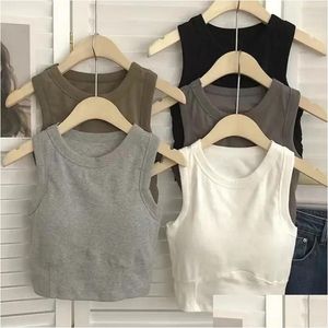 Camisoles Tanks Slim Color Neck Topps Vest Camisole Female Chest Sleeveless Solid Bh Bottoming Y med Pad Summer Top Women Drop Delive Dhaee