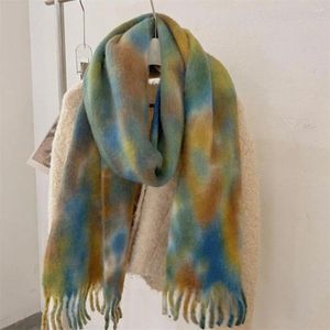 Schals Damen Schal Elegant Vintage Colorblock Winter Dicker weicher warmer Schal mit Quaste Dekorationen für