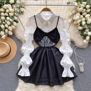 Casual Dresses 2 Piece Set Luxury Puff Sleeve Womens Outfits Dress Set For Women 2023 Almighty Hollow Out Thousand Gold Princess Style