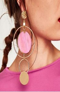 Korean Style Asymmetric Earrings Gold Color Big Hollow Round Circle Long Drop Earrings For Women Fashion Ear Jewelry Gift3937642