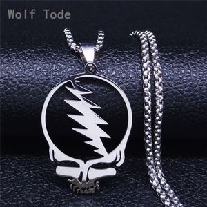 Grateful Dead Skull Colar de corrente de aço inoxidável para homens e mulheres Cor de aço prateado oco pingente redondo Colares Jóias Cadenas Mujer bijoux atacado