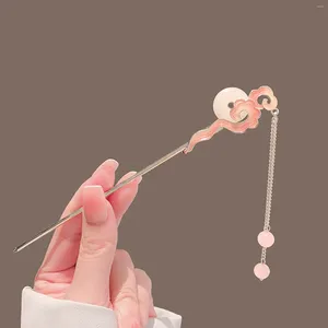 Grampos de cabelo clássico vara imitação jade hairpin chinês hanfu acessórios para mulheres longo borla bun jóias vintage tiaras