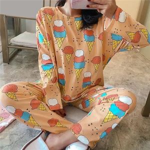 Women's Sleepwear Cartoon Simple Home And Spring Autumn Model's Cotton Large Loose Pajamas Casual Suit Longsleeved Size Service 231201