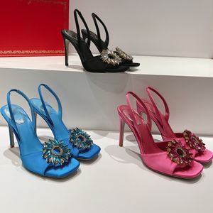 Rene Caovilla Sandallar Tasarımcıları Kadınlar İçin Ayakkabı Elli Su Dikilişli Ayçiçeği Kristal Kristal Kristal Toka 9.5cm Yüksek Topuklu Sırt Strap Sandal boyutu 34-43