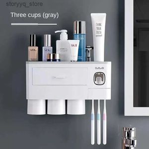 歯ブラシホルダー歯ブラシの棚バスルーム吸着反転歯ブラシホルダー壁 - 自動歯磨き粉状スクイザーストレージラックQ231202